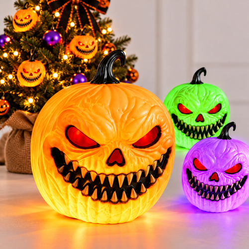 Animated Battery-Operated LED Jack-o'-Lantern with Sound-Activated Flicker Effect Bowlift