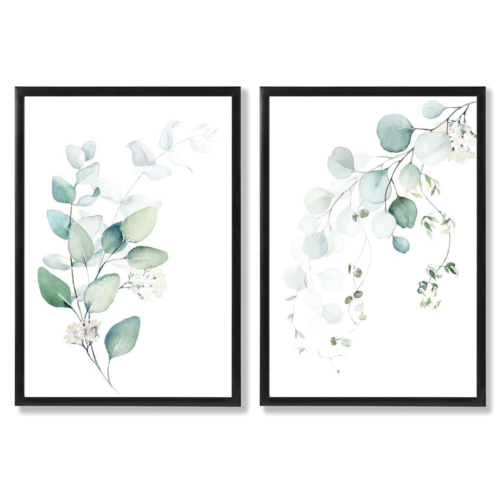 Blue-green eucalyptus framed set with 2 art prints | Bowlift