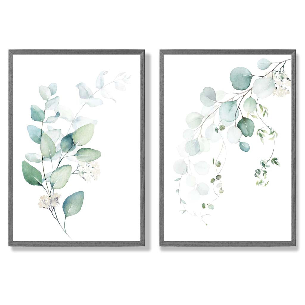Blue-green eucalyptus framed set with 2 art prints | Bowlift