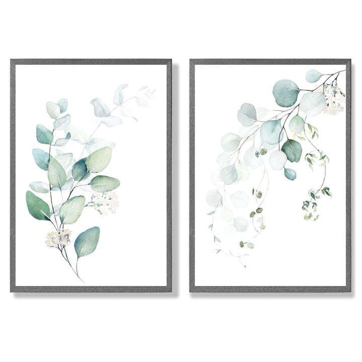 Blue-green eucalyptus framed set with 2 art prints | Bowlift