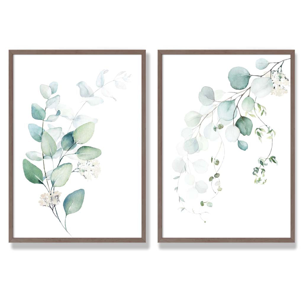 Blue-green eucalyptus framed set with 2 art prints | Bowlift