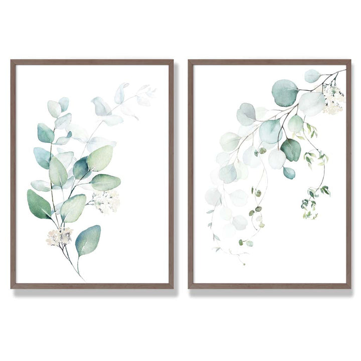 Blue-green eucalyptus framed set with 2 art prints | Bowlift