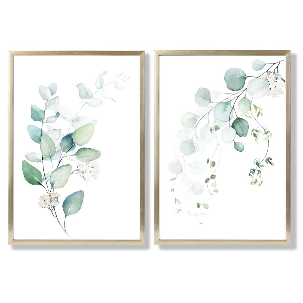 Blue-green eucalyptus framed set with 2 art prints | Bowlift
