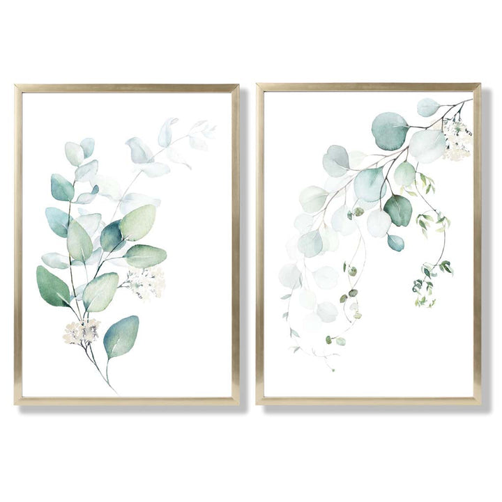 Blue-green eucalyptus framed set with 2 art prints | Bowlift