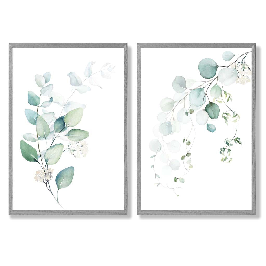 Blue-green eucalyptus framed set with 2 art prints | Bowlift