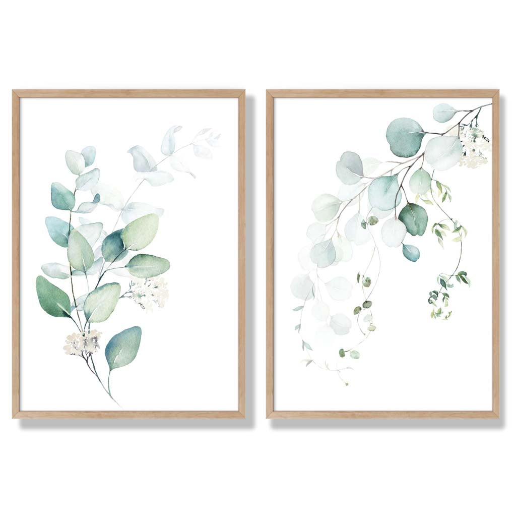 Blue-green eucalyptus framed set with 2 art prints | Bowlift