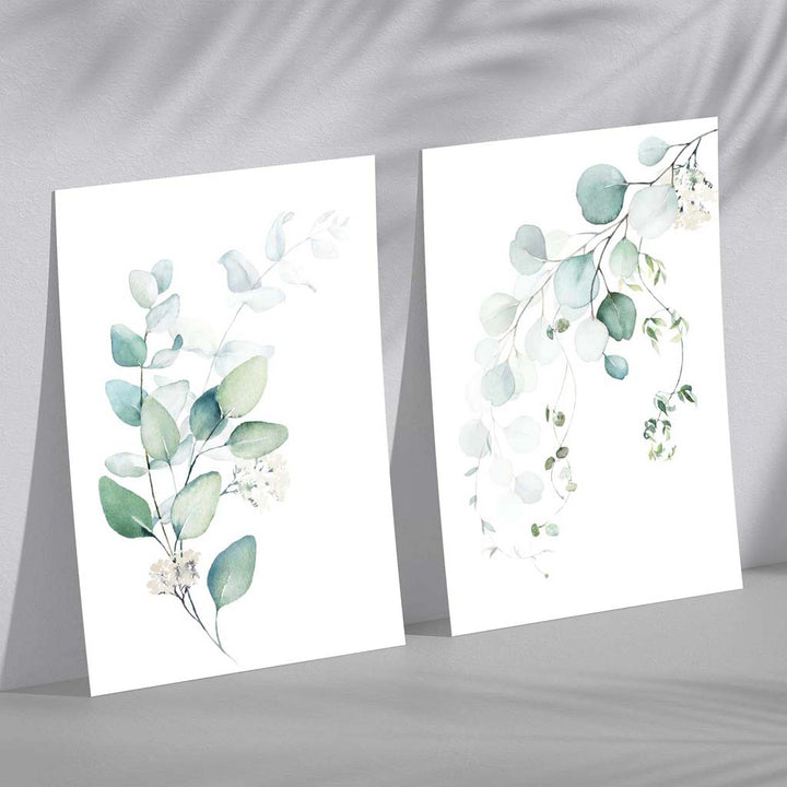 Blue-green eucalyptus framed set with 2 art prints | Bowlift