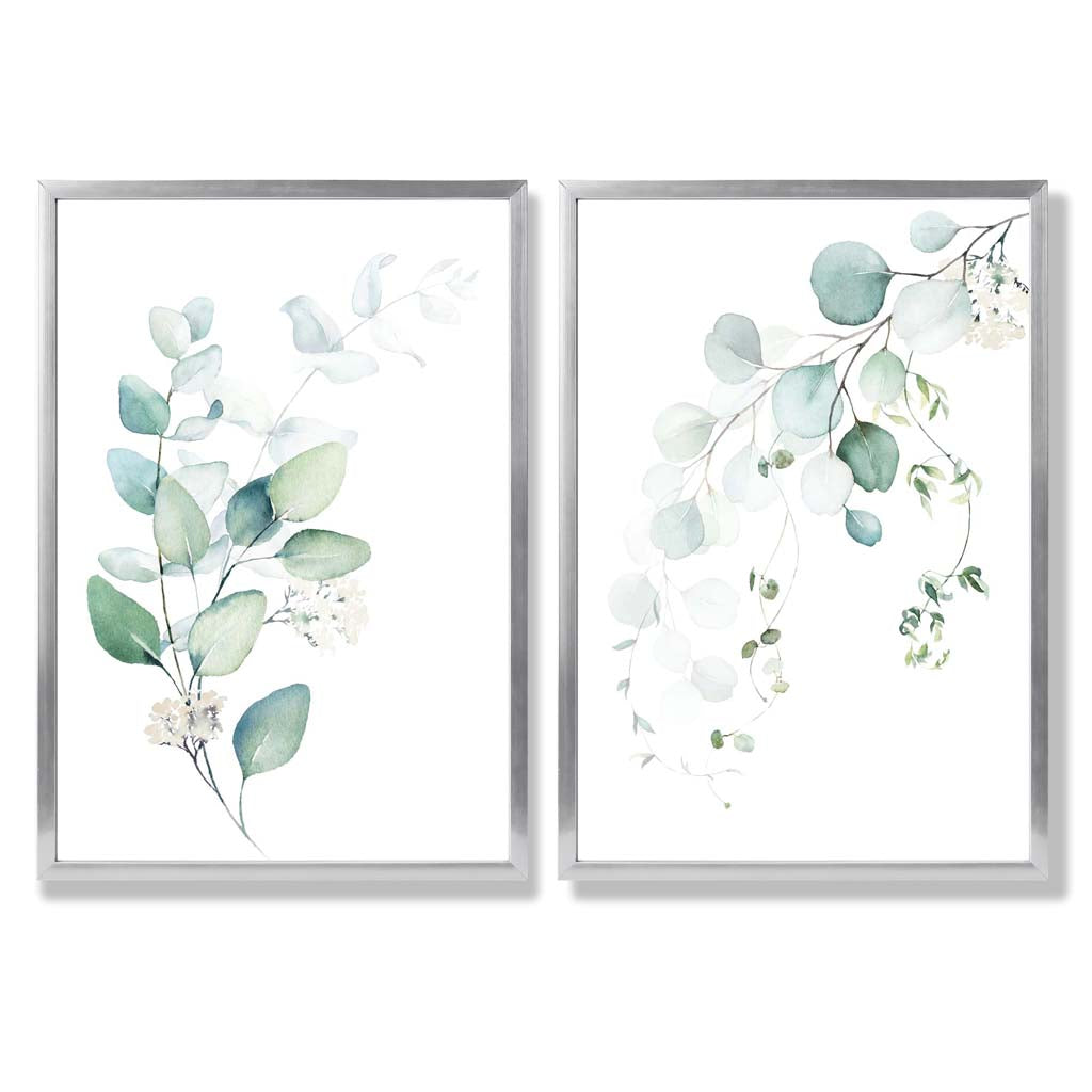 Blue-green eucalyptus framed set with 2 art prints | Bowlift