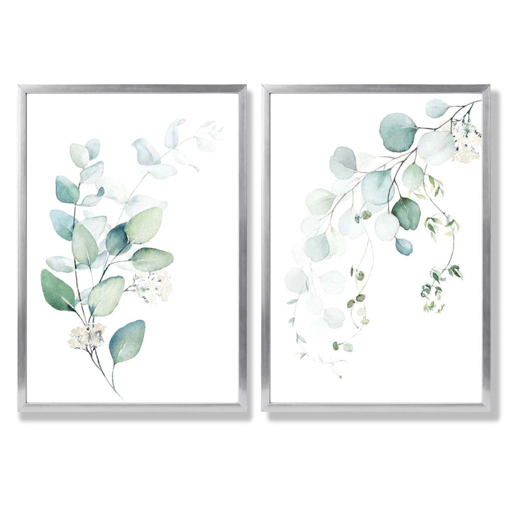 Blue-green eucalyptus framed set with 2 art prints | Bowlift