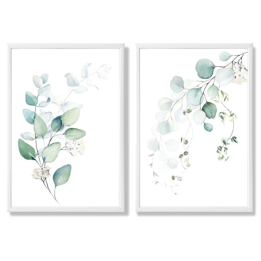 Blue-green eucalyptus framed set with 2 art prints | Bowlift
