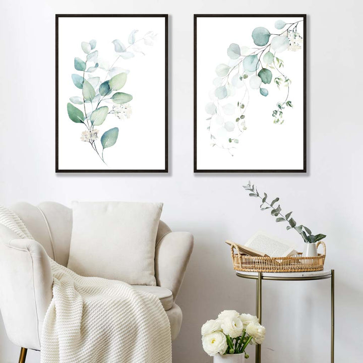 Blue-green eucalyptus framed set with 2 art prints | Bowlift
