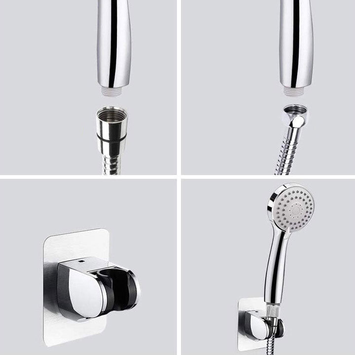 BowLift | 4-Setting Silver Shower Set Concealed Wall Mount Holder Tee with Outlet