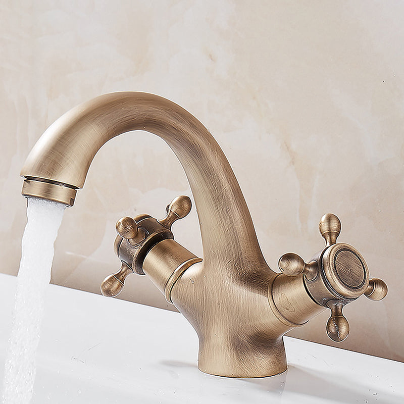 BowLift | Glam Vanity Sink Faucet Brass Cross Handles Low Arc Basin Faucet