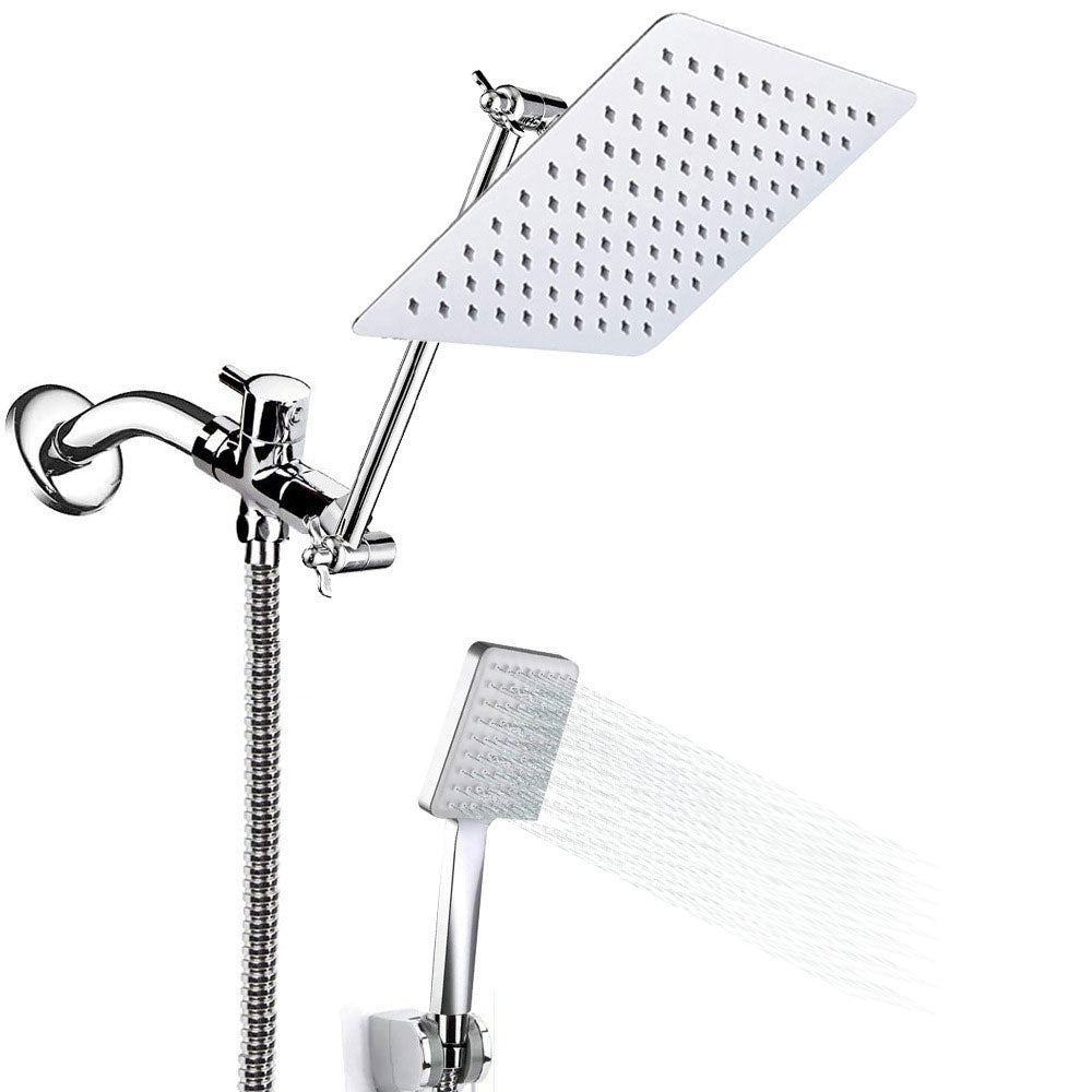BowLift | Pull down Dual Shower Head Square High Arch Shower Head Combo in Chrome