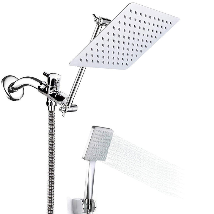 BowLift | Pull down Dual Shower Head Square High Arch Shower Head Combo in Chrome