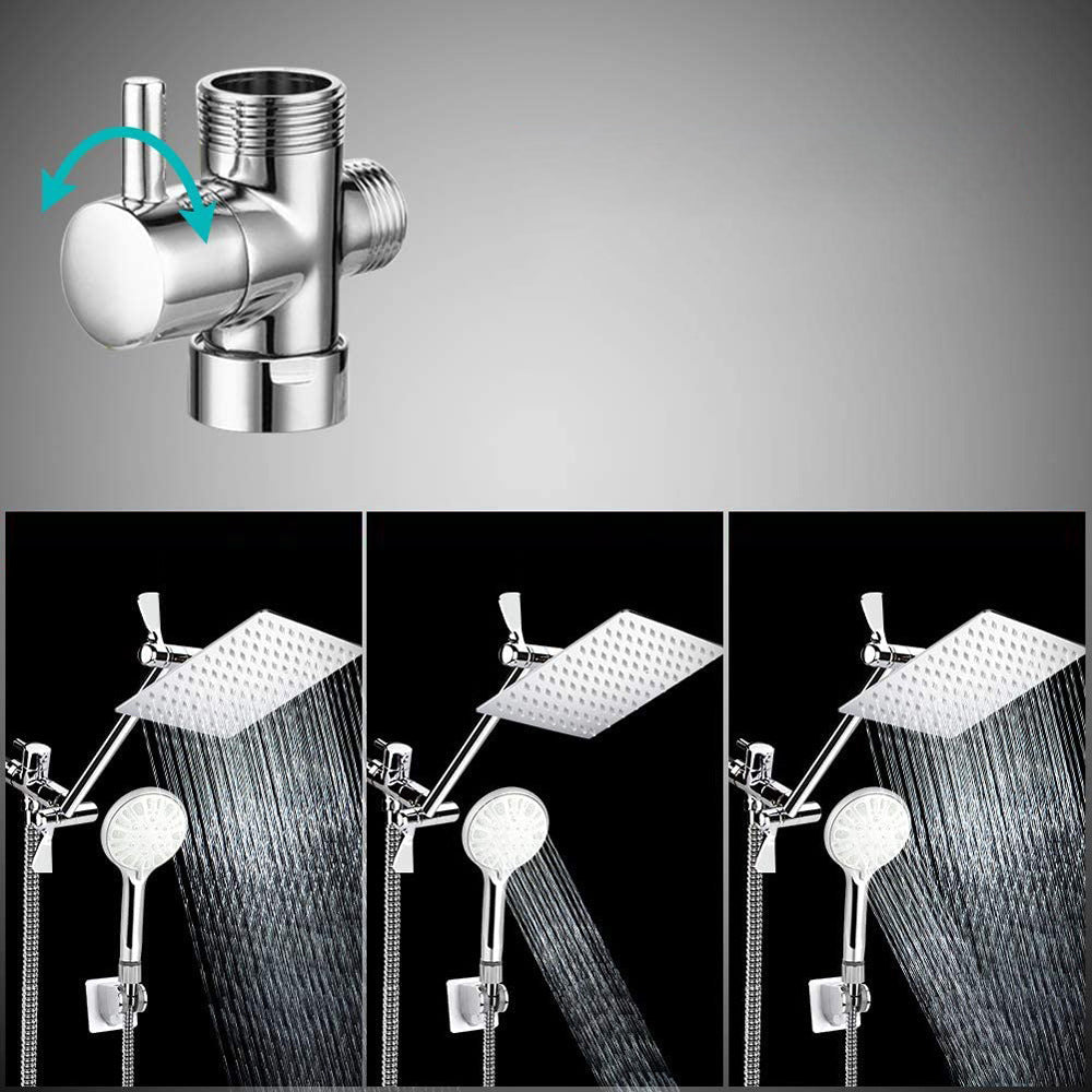 BowLift | Modern Dual Shower Head Square High Arc Shower Head in Silver