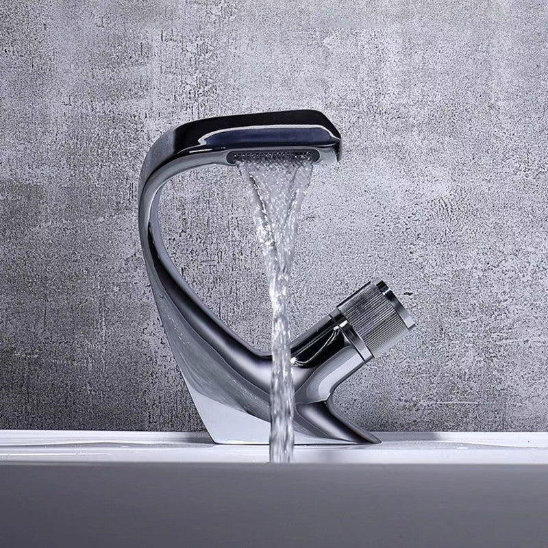 BowLift | Button Handle Faucet Contemporary Style Faucet with Waterfall Spout
