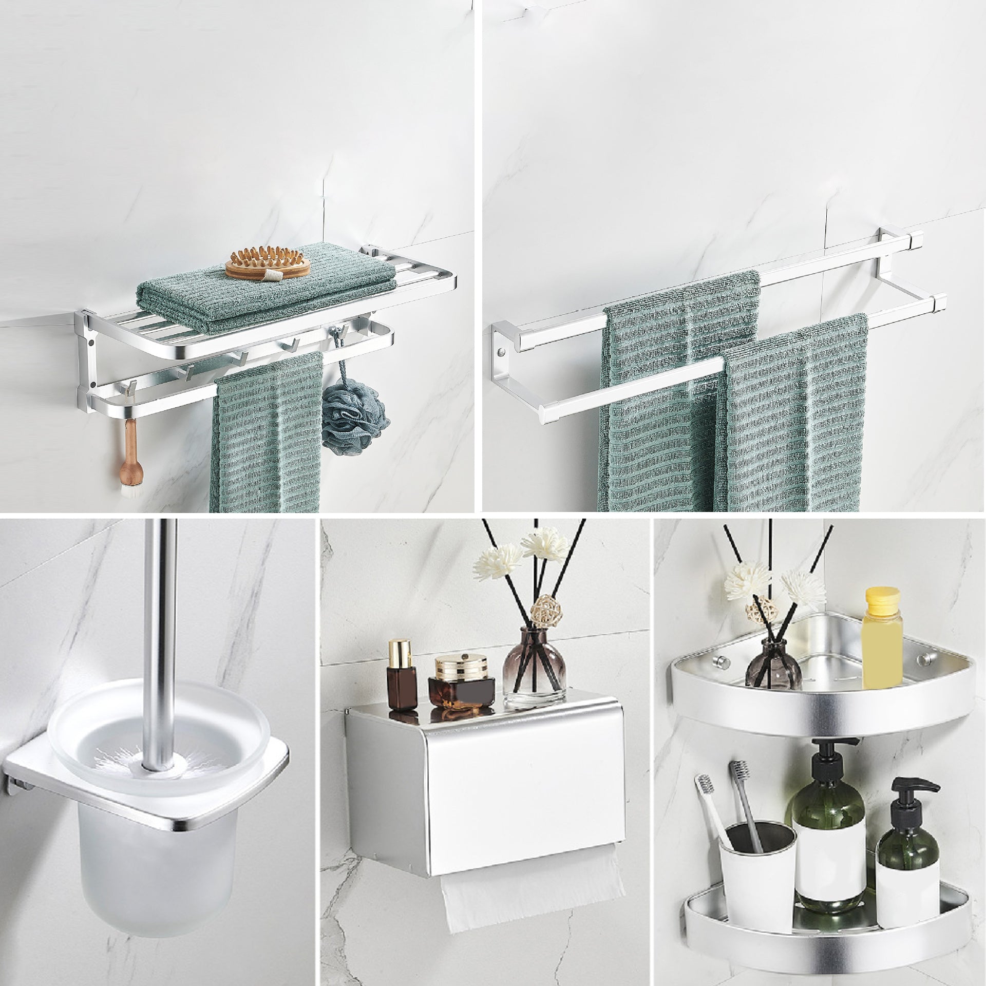 BowLift | Contemporary Metal 6-piece Bathroom Accessory Set with Bathroom Shelf
