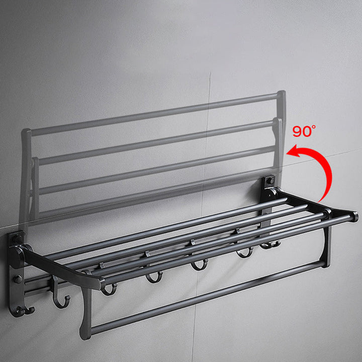BowLift | 6-piece modern bathroom hardware set in matte black with bathroom shelf/towel holder & bathrobe hooks