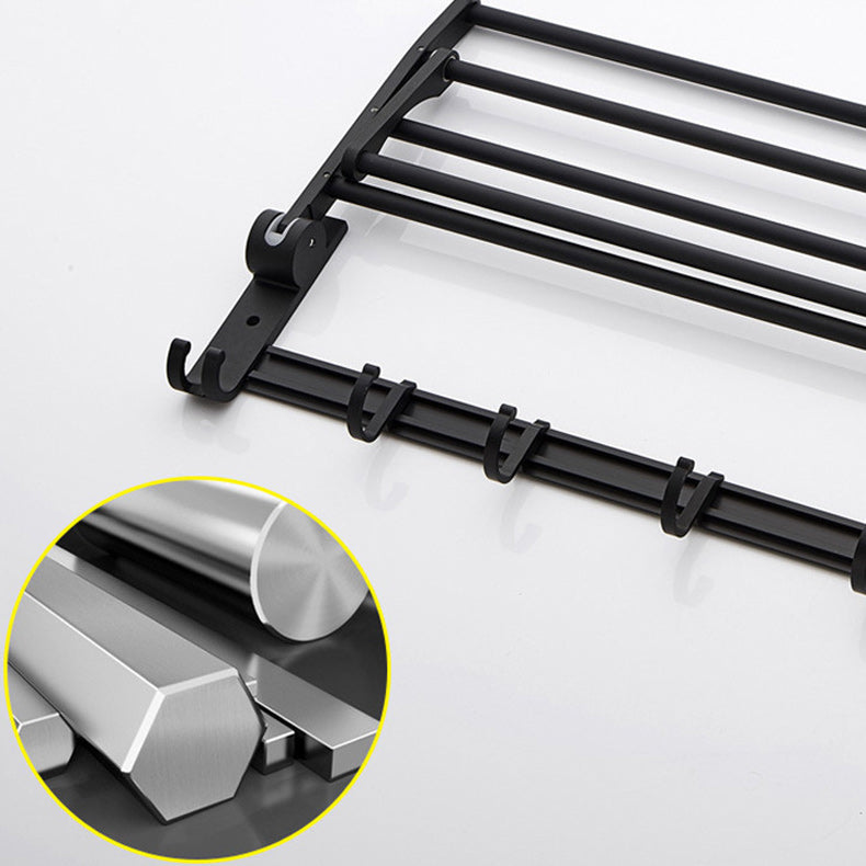 BowLift | 6-piece modern bathroom hardware set in matte black with bathroom shelf/towel holder & bathrobe hook