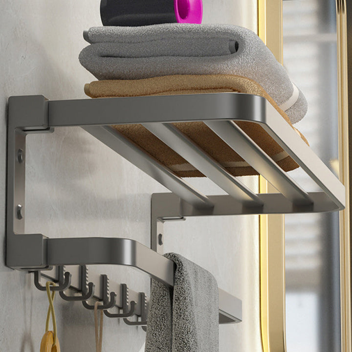 BowLift | Modern Gray Bathroom Accessory Set Aluminum Stainless Steel Bathroom Shelf/Towel Hooks/Towel Bar