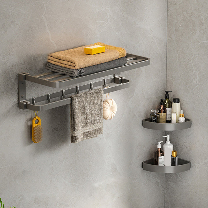 BowLift | Modern Gray Bathroom Accessory Set Aluminum Stainless Steel Bathroom Shelf/Towel Hooks/Towel Bar