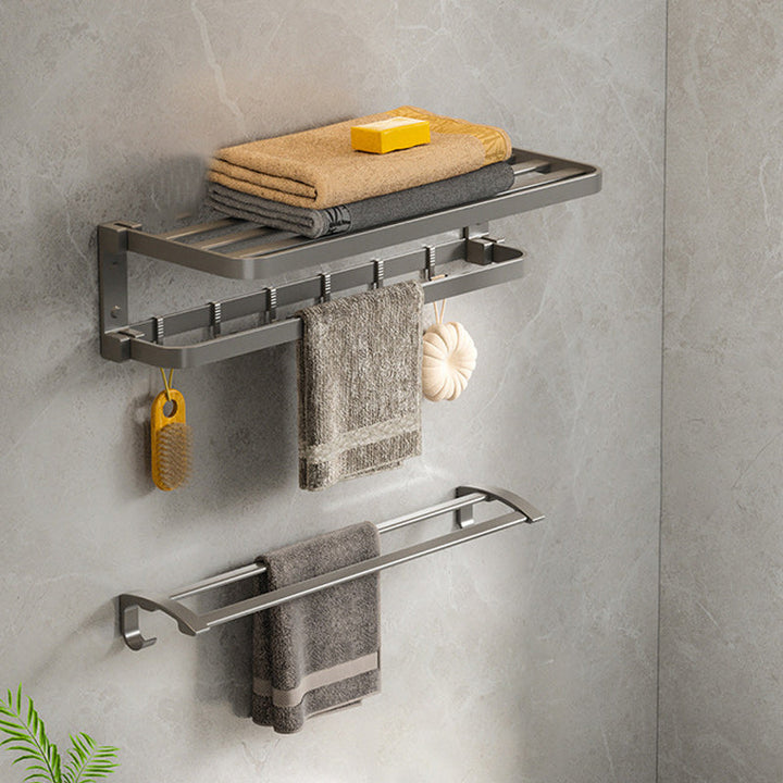 BowLift | Modern Gray Bathroom Accessory Set Aluminum Stainless Steel Bathroom Shelf/Towel Hooks/Towel Bar