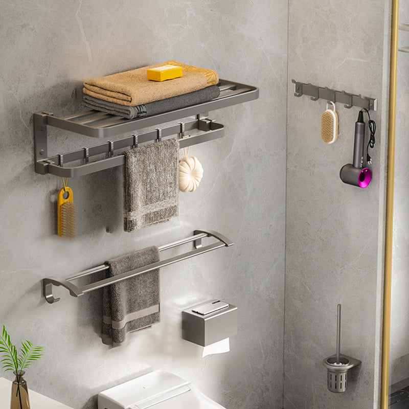 BowLift | Modern Gray Bathroom Accessory Set Aluminum Stainless Steel Bathroom Shelf/Towel Hooks/Towel Bar