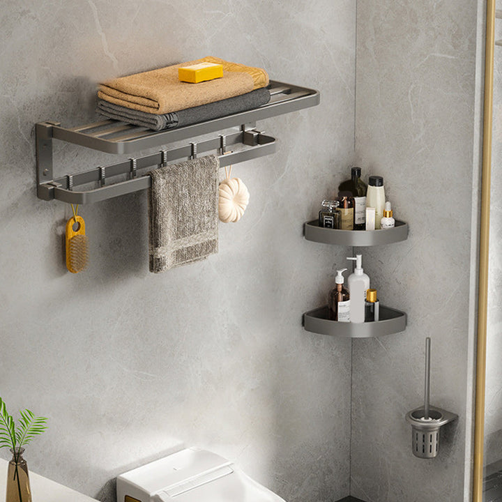 BowLift | Modern Gray Bathroom Accessories Set Aluminum Stainless Steel Bathroom Shelf/Towel Hooks/Towel Bar