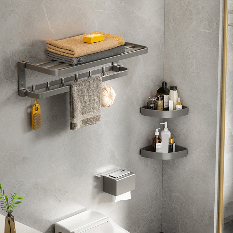 BowLift | Modern Gray Bathroom Accessory Set Aluminum Stainless Steel Bathroom Shelf/Towel Hooks/Towel Bar