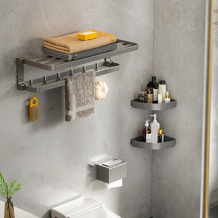 BowLift | Modern Gray Bathroom Accessory Set Aluminum Stainless Steel Bathroom Shelf/Towel Hooks/Towel Bar