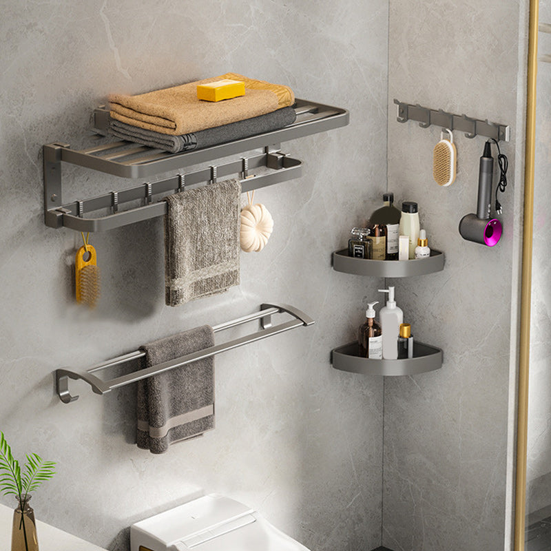 BowLift | Modern Gray Bathroom Accessory Set Aluminum Stainless Steel Bathroom Shelf/Towel Hooks/Towel Bar