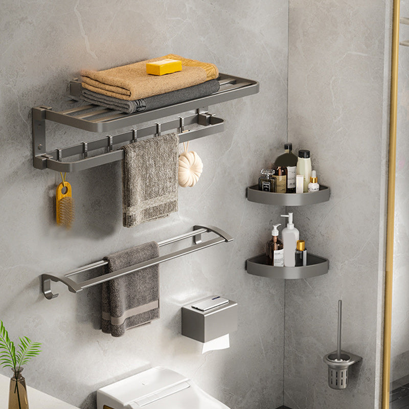 BowLift | Modern Gray Bathroom Accessory Set Aluminum Stainless Steel Bathroom Shelf/Towel Hooks/Towel Bar