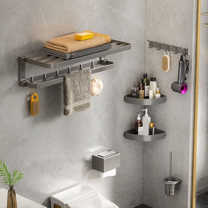 BowLift | Modern Gray Bathroom Accessories Set Aluminum Stainless Steel Bathroom Shelf/Towel Hooks/Towel Bar
