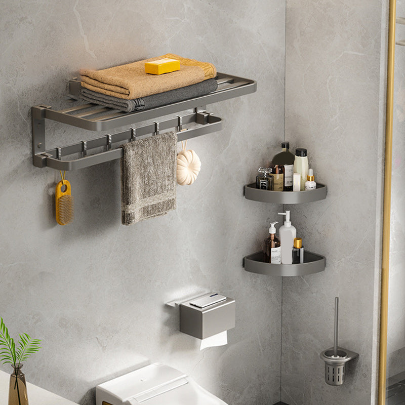 BowLift | Modern Gray Bathroom Accessory Set Aluminum Stainless Steel Bathroom Shelf/Towel Hooks/Towel Bar