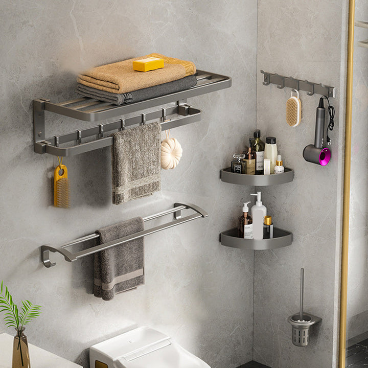 BowLift | Modern Gray Bathroom Accessories Set Aluminum Stainless Steel Bathroom Shelf/Towel Hooks/Towel Bar
