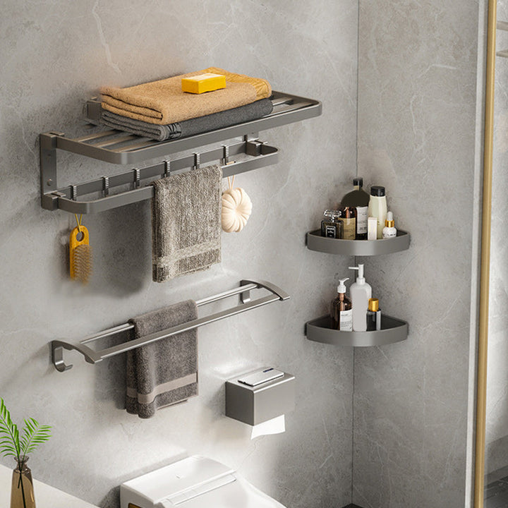 BowLift | Modern Gray Bathroom Accessories Set Aluminum Stainless Steel Bathroom Shelf/Towel Hooks/Towel Bar