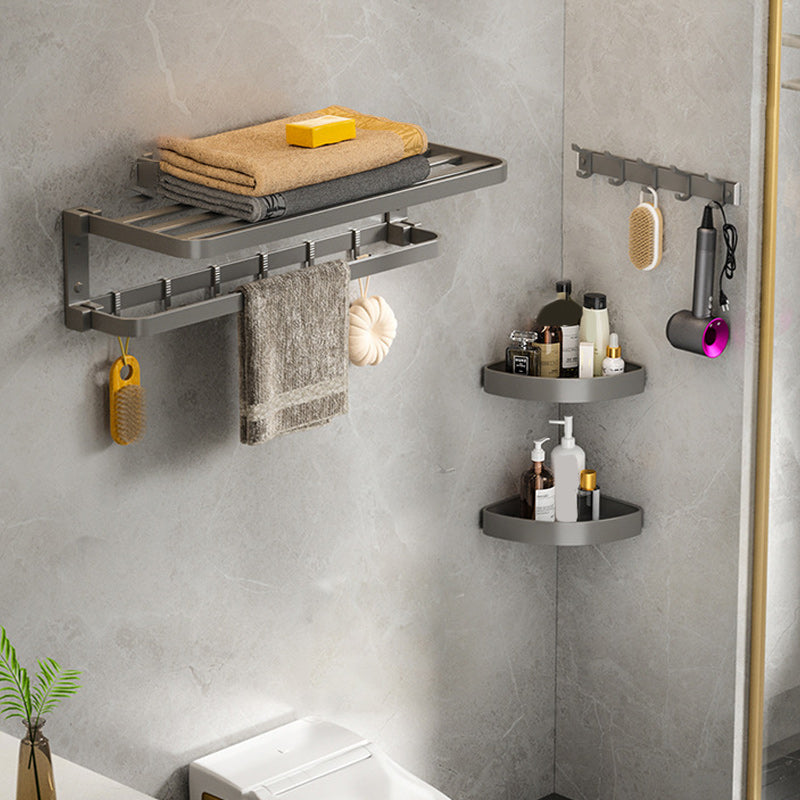 BowLift | Modern Gray Bathroom Accessory Set Aluminum Stainless Steel Bathroom Shelf/Towel Hooks/Towel Bar