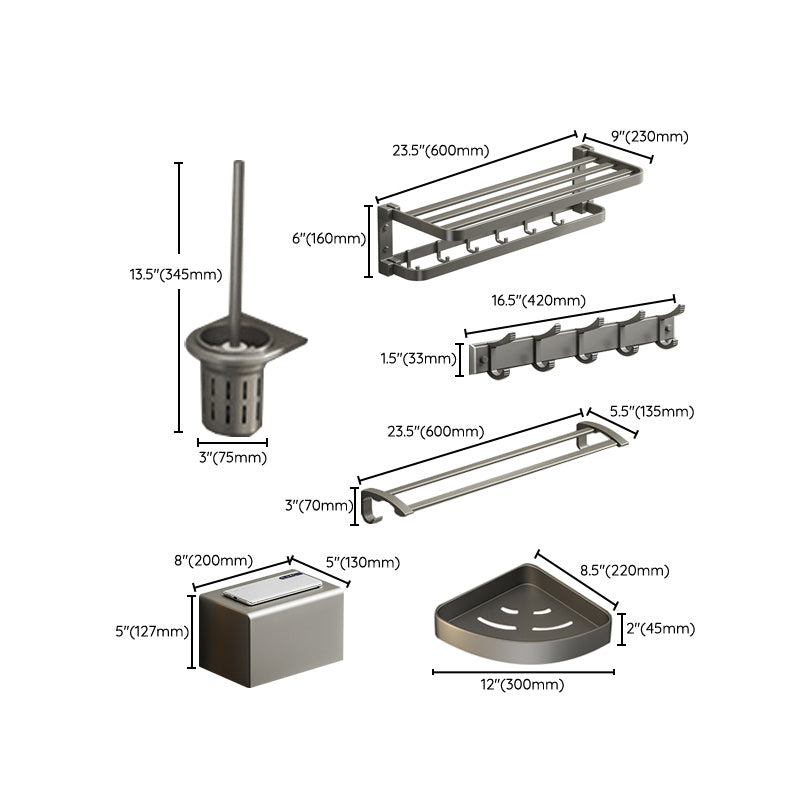 BowLift | Modern Gray Bathroom Accessory Set Aluminum Stainless Steel Bathroom Shelf/Towel Hooks/Towel Bar