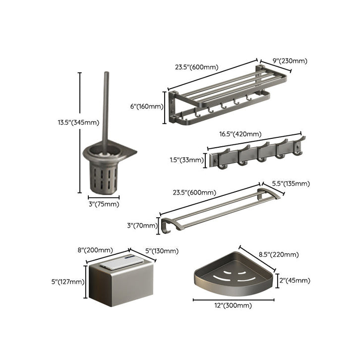 BowLift | Modern Gray Bathroom Accessories Set Aluminum Stainless Steel Bathroom Shelf/Towel Hooks/Towel Bar