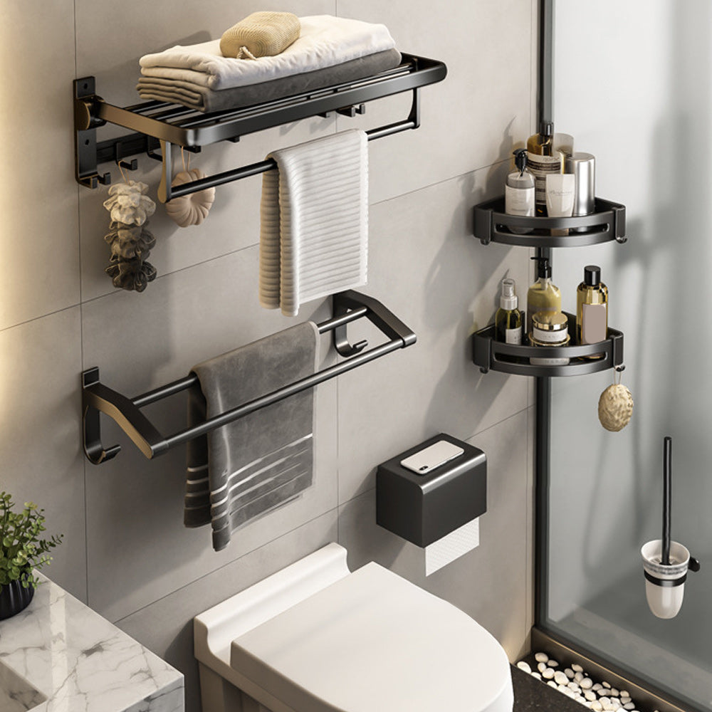 BowLift | Contemporary Bathroom Accessory Set Matte Black Bathroom Set with Bathrobe Hooks/Towel Bar