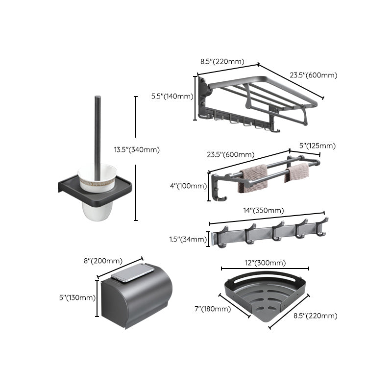 BowLift | Contemporary Gray Bathroom Hardware Set Bathroom Shelf/Towel Bar Including Bathroom Set