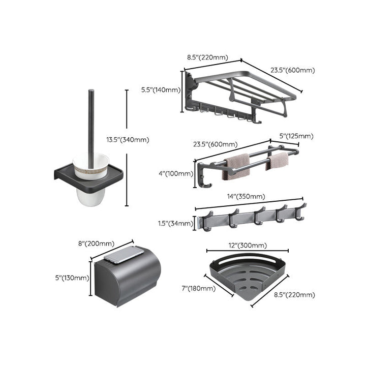 BowLift | Contemporary Gray Bathroom Hardware Set Bathroom Shelf/Towel Bar Including Bathroom Set