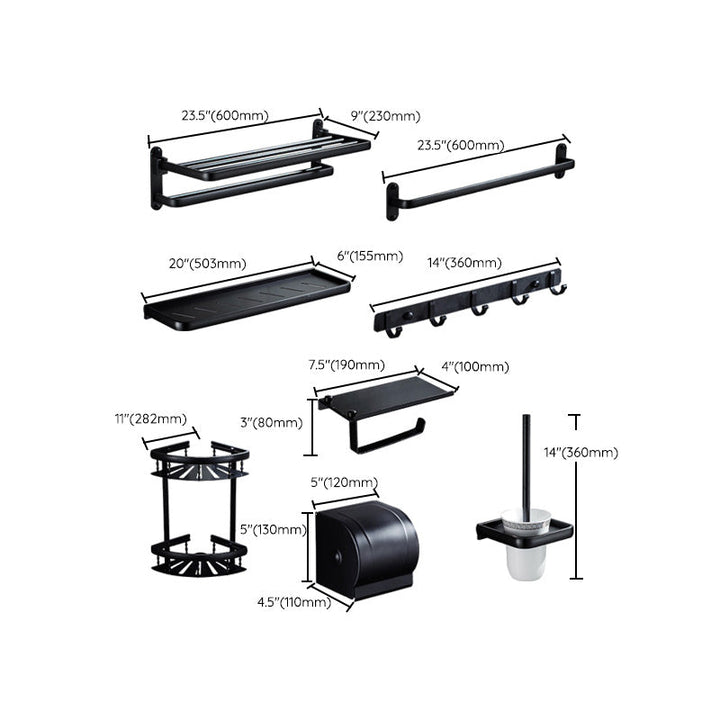 BowLift | Contemporary 8-piece Bathroom Accessory Set Matte Black Bathroom Shelf/Paper Holder/Towel Hook