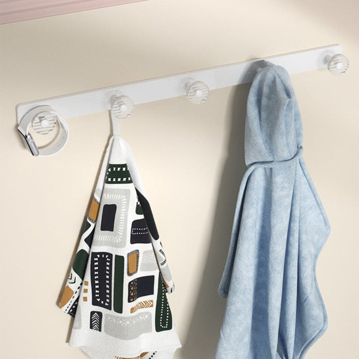 BowLift | White & clear acrylic bathroom accessory set with towel holder/paper holder/robe hooks