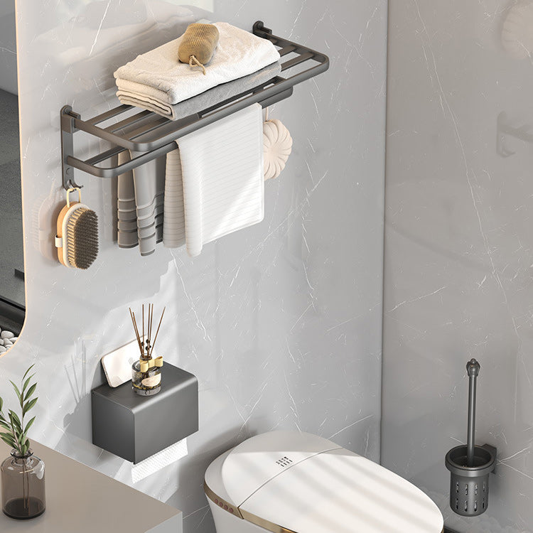BowLift | Modern gray bathroom hardware set with bath shelf/towel holder/robe hook/toilet paper holder
