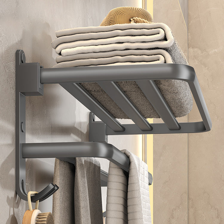 BowLift | Modern gray bathroom hardware set with bath shelf/towel holder/robe hook/toilet paper holder