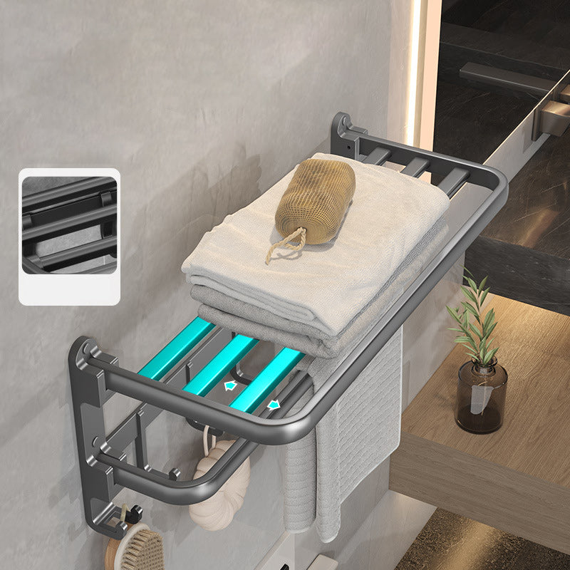 BowLift | Modern gray bathroom hardware set with bath shelf/towel holder/robe hook/toilet paper holder