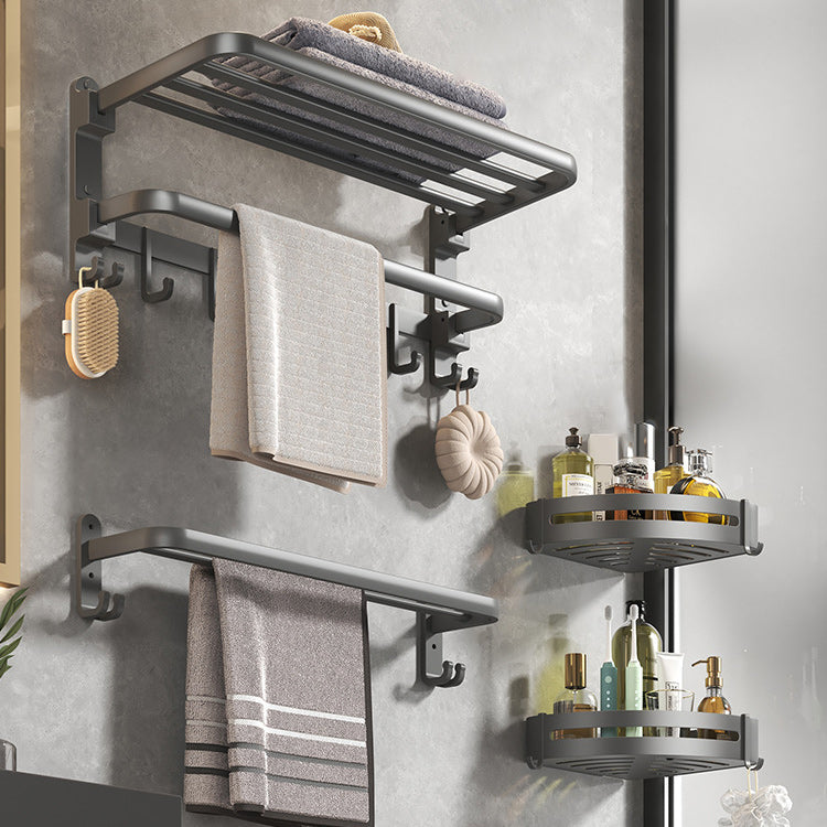 BowLift | Modern gray bathroom hardware set with bath shelf/towel holder/robe hook/toilet paper holder
