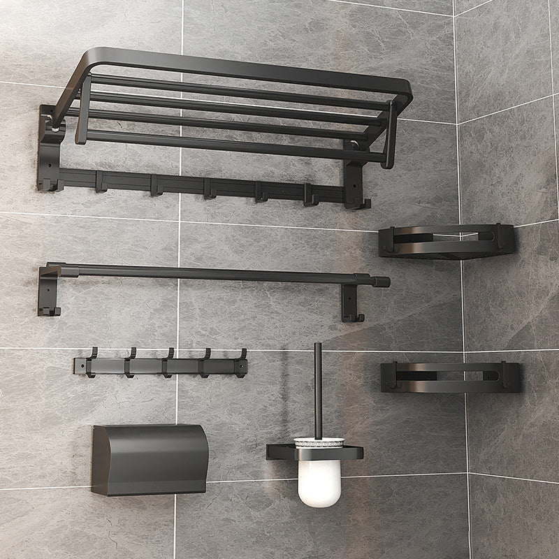 BowLift | Modern Matte Black Bathroom Accessory Set with Bath Shelf/Towel Hooks/Towel Bar